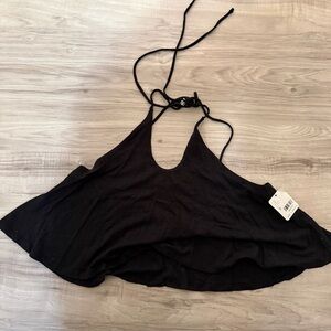 Free People Long Weekend Crop Tank Top Black Flowy Halter Size S NWT